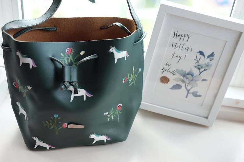 Unicorn Floral Bucket Bag - 侧背包/斜挎包 - 真皮 绿色