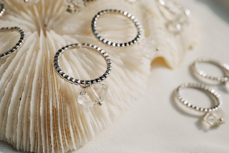 闪灵钻925纯银可调节戒指 - 戒指 - 宝石 白色