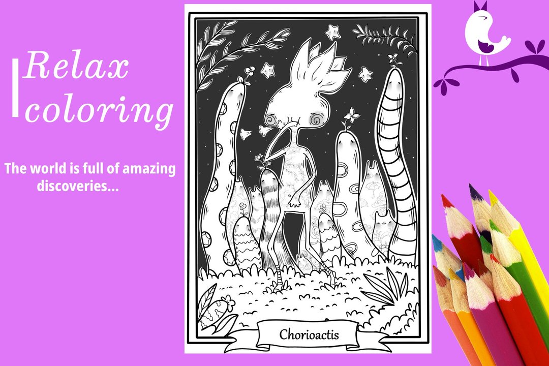 Unusual mushroom coloring page. Digital art Fantasy coloring page - 其他数码商品 - 其他材质 