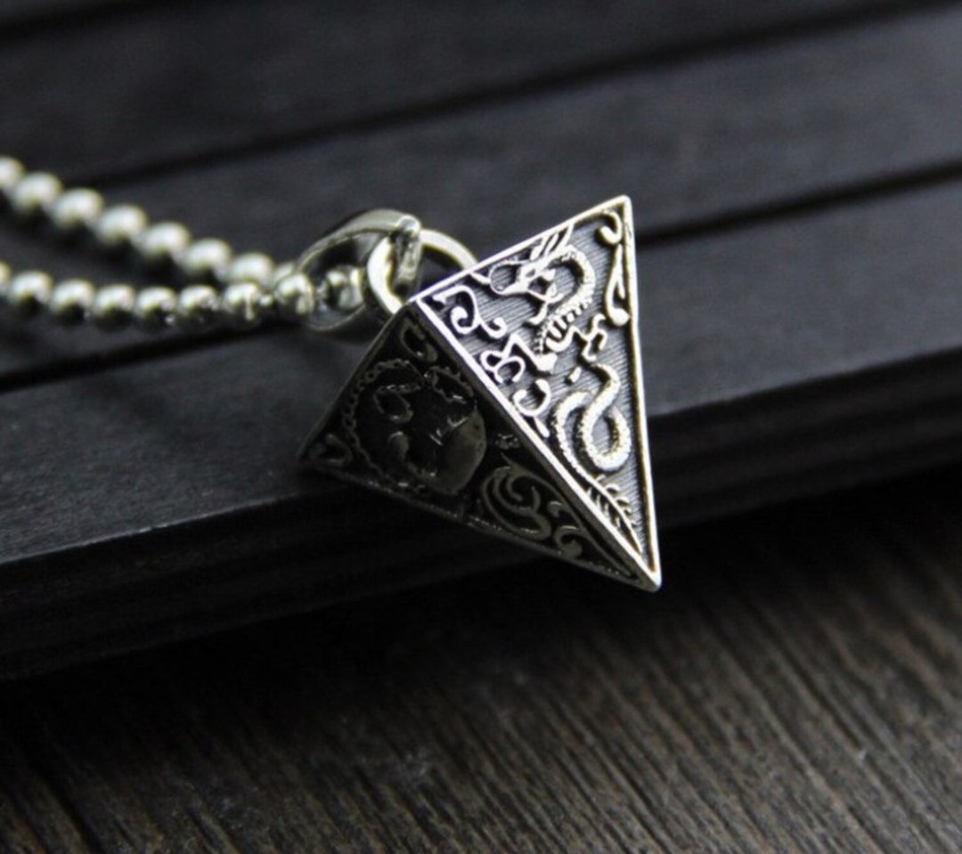 Genuine 925 Sterling Silver Unisex Triangle Pendants Necklaces without Chains - 长链 - 纯银 银色