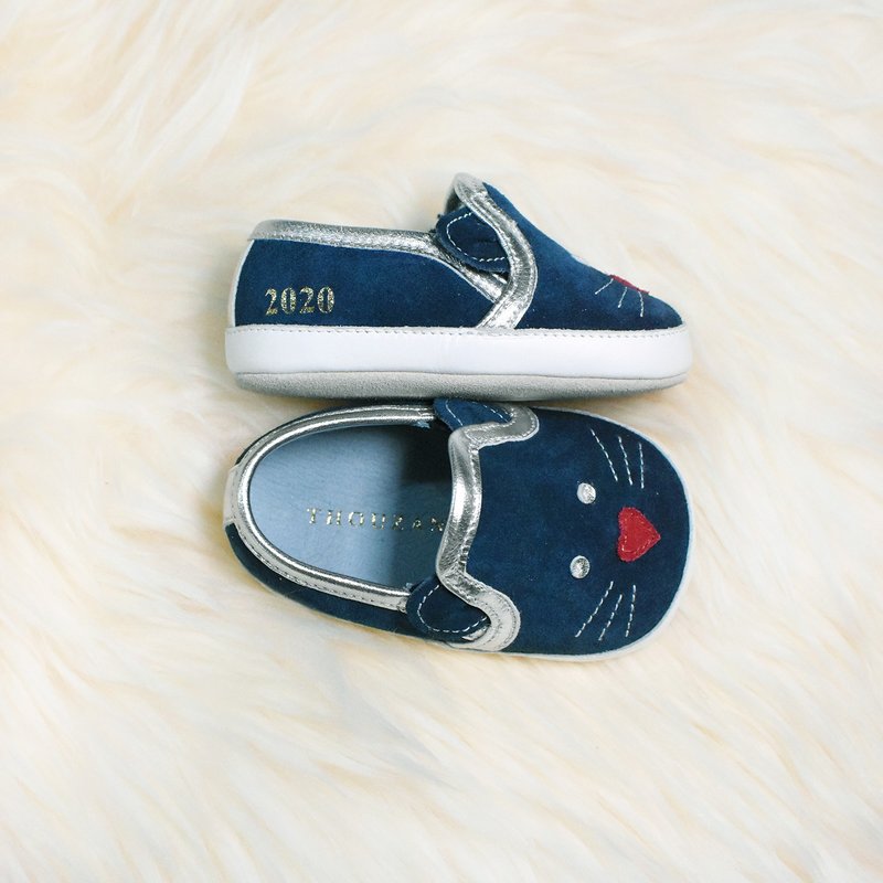 鼠不尽的钞票婴儿鞋 / 手工学步鞋 / 定制烙印 / 订制 / 礼物 - 婴儿鞋 - 真皮 蓝色