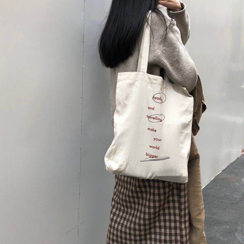 环保购物袋/reading and travelling/斜纹布 - 侧背包/斜挎包 - 棉．麻 卡其色