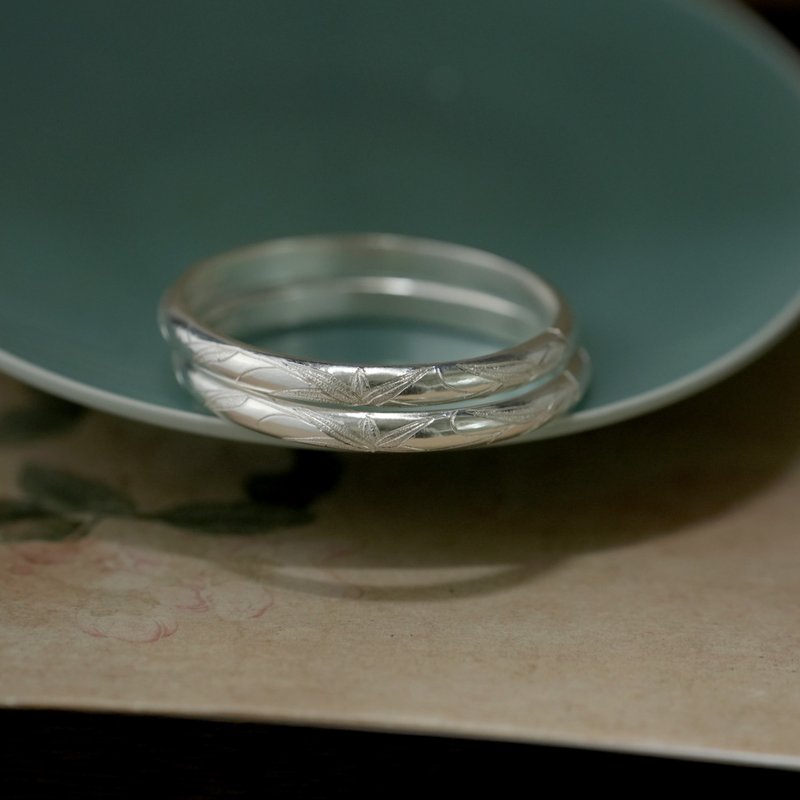 手工浅雕杨柳纹样纯银手环 - 手链/手环 - 纯银 银色