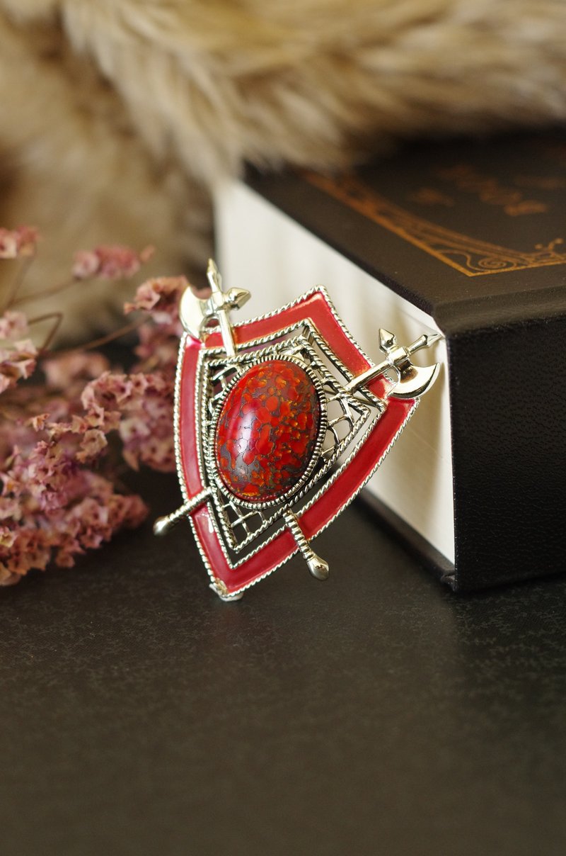 老又好古董珠宝 Vintage STAR银色斧头盾牌别针坠子 超少见 B835 - 胸针 - 其他金属 银色