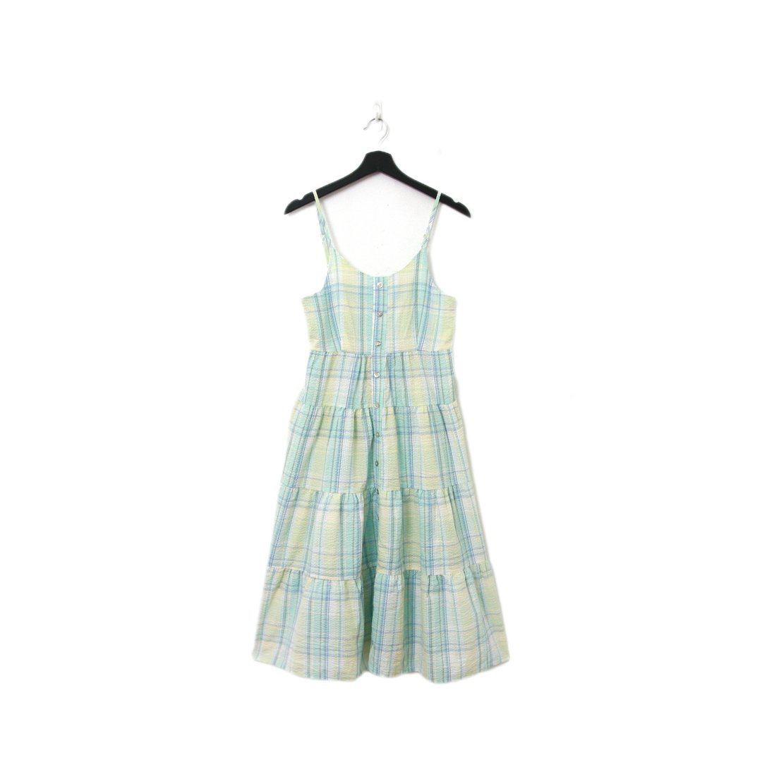 Back to Green-复古长洋装 细肩带 水蓝格纹Ls-49//vintage dress - 洋装/连衣裙 - 棉 