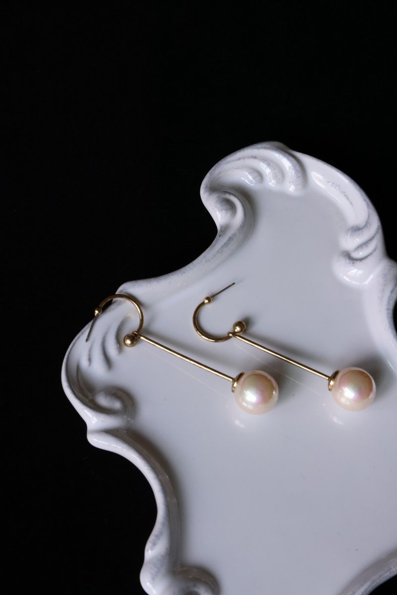 COR-DATE / 几何学垂吊珍珠耳环 / 七彩白珍珠 - 耳环/耳夹 - 其他材质 