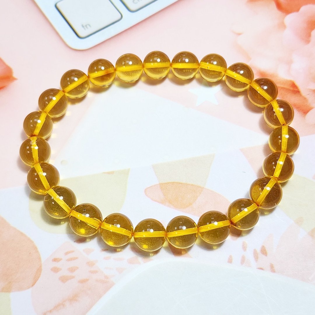 【腾彪琥珀】天然 7-8+mm 黄金琥珀手链 净水金珀经典百搭叠戴款 - 手链/手环 - 半宝石 橘色