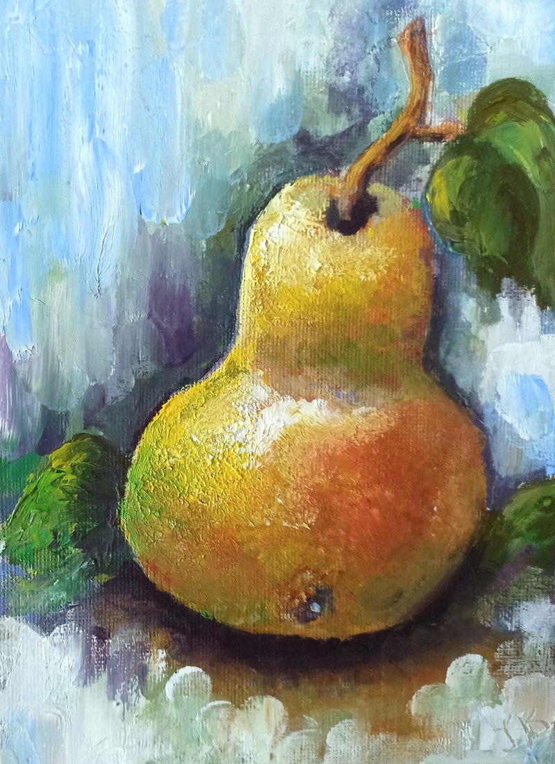 梨油画布板 7x5 寸水果原创艺术小艺术品 - 海报/装饰画/版画 - 其他材质 