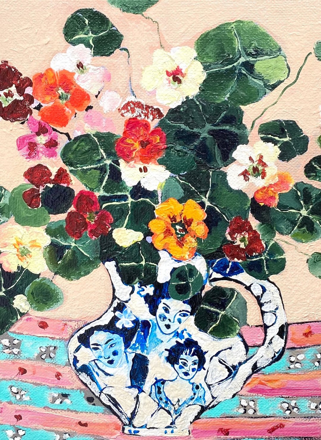 旱金莲静物原创硬纸板油画野兽派天真艺术墙壁装饰 - 墙贴/壁贴 - 其他材质 粉红色