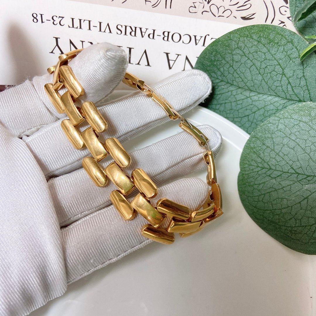 【西洋古董饰品】经典极具质感宽版手表带扣环 k金色手环手链 - 手链/手环 - 贵金属 金色