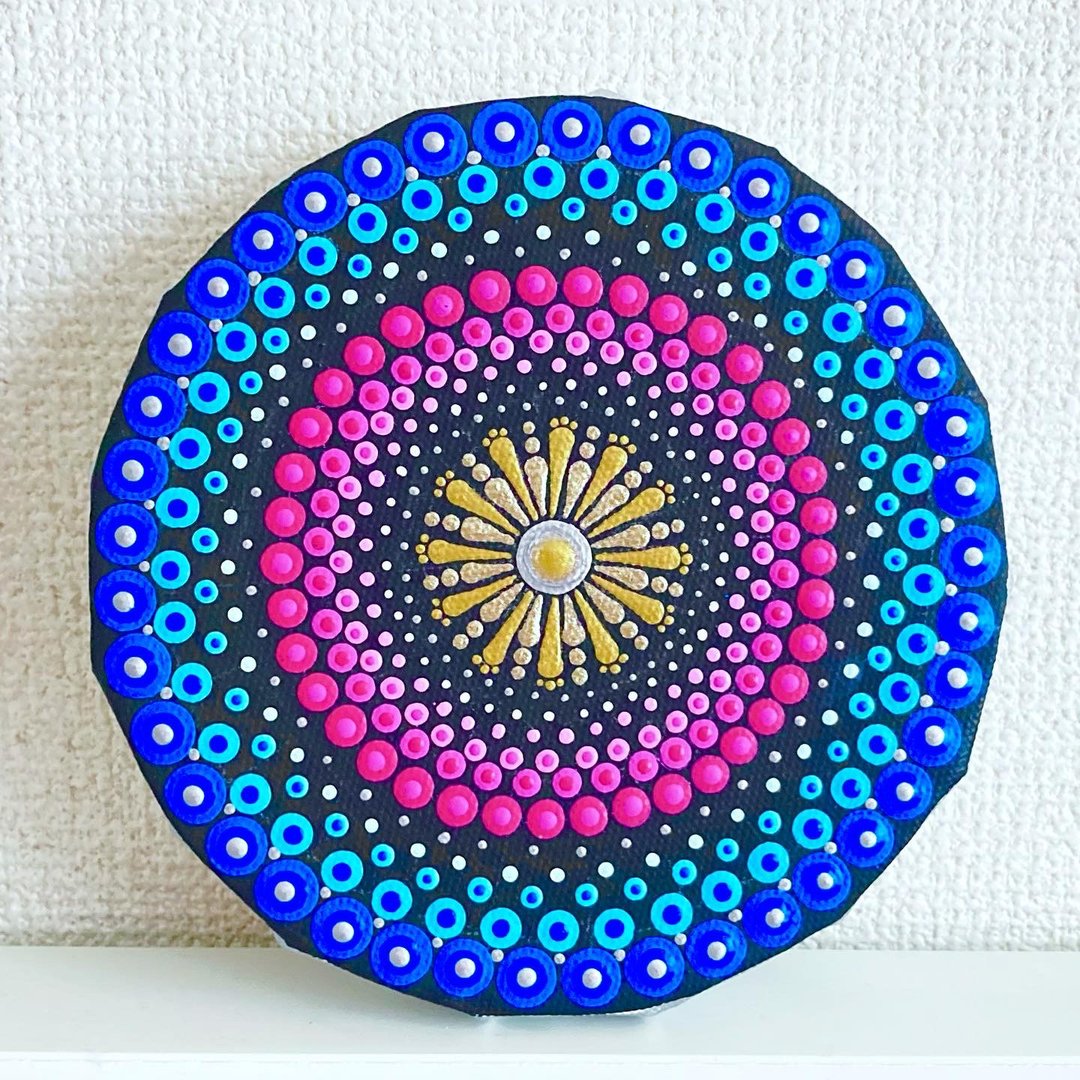 Dot Mandala Fireworks No.3 Pink Blue Gold 15cm - 海报/装饰画/版画 - 棉 