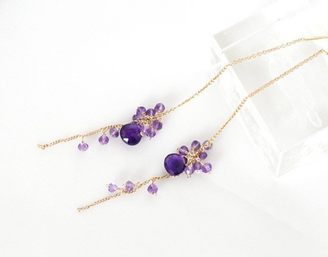 amethyst american chain earrings - 耳环/耳夹 - 宝石 