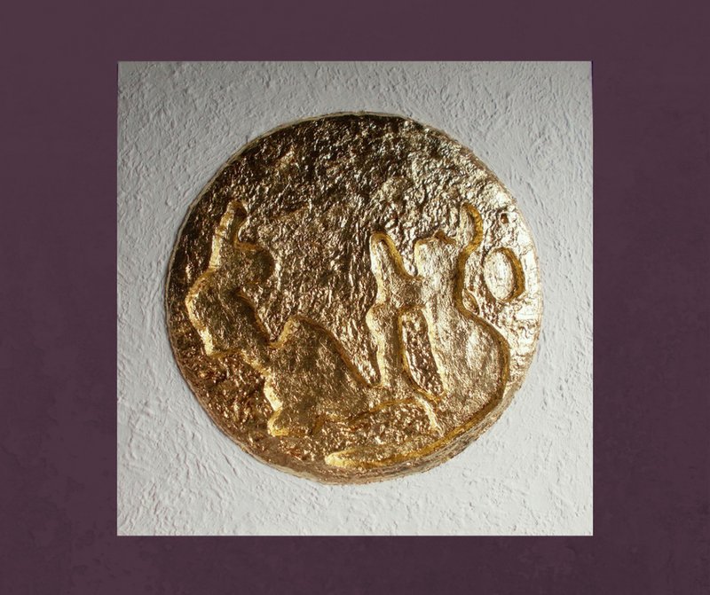 抽象 3d 艺术、空间艺术品、浮雕、带纹理的白色和金色艺术品 - 墙贴/壁贴 - 其他材质 多色