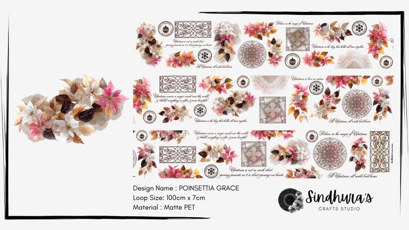Poinsettia Grace 圣诞花卉 雾面 PET 胶带 手帐素材 - 贴纸 - 塑料 多色