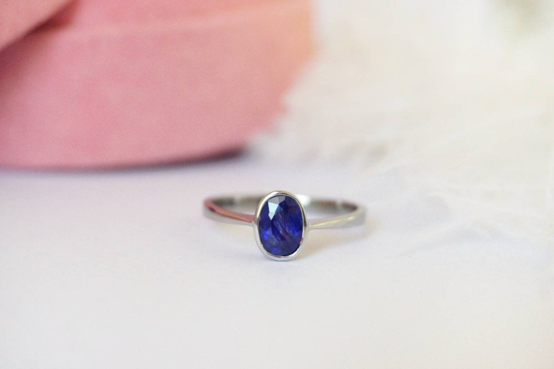 Natural Blue Sapphire Ring Silver 925 - 戒指 - 纯银 蓝色