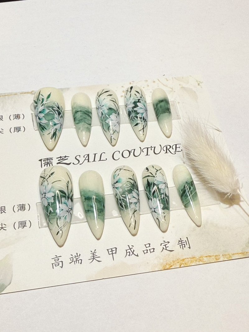 手绘 手工定制化穿戴甲 • 雾绿花影 - 其他 - 其他材质 