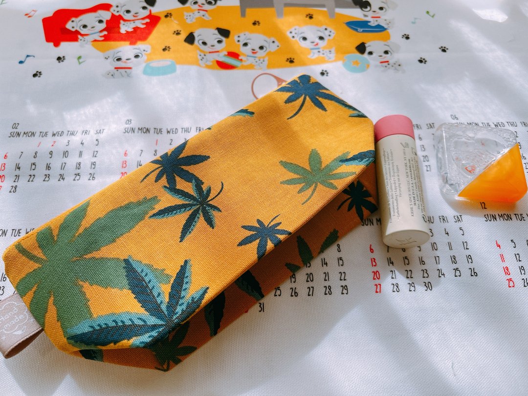 化妆包/笔袋/收纳袋/行动电源袋-芥黄麻叶 - 化妆包/杂物包 - 棉 橘色