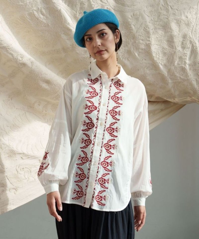 【热门预购】异国春季乌兹别克斯坦斯坦陶瓷花卉刺绣衬衫 (2色) IGW-5104 - 女装衬衫 - 其他材质 