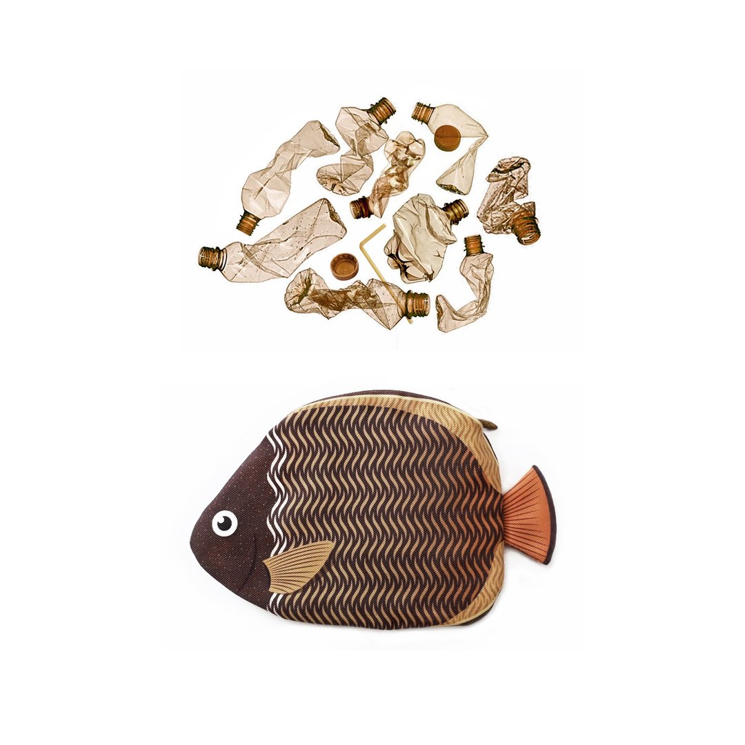 Collared Butterflyfish pouch (PET bottles waste recycled fabric) - 手提包/手提袋 - 环保材料 咖啡色