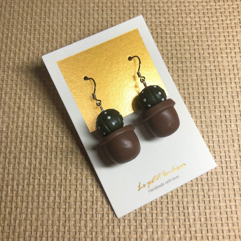 仙人掌花盆黏土耳环/耳夹 - 耳环/耳夹 - 粘土 