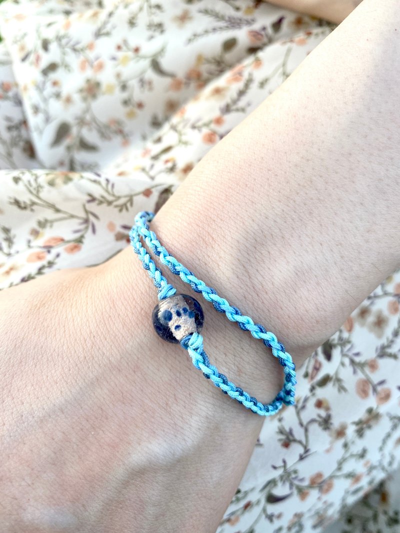古法琉璃月光石中国结四股双圈编织手链 - 手链/手环 - 琉璃 蓝色