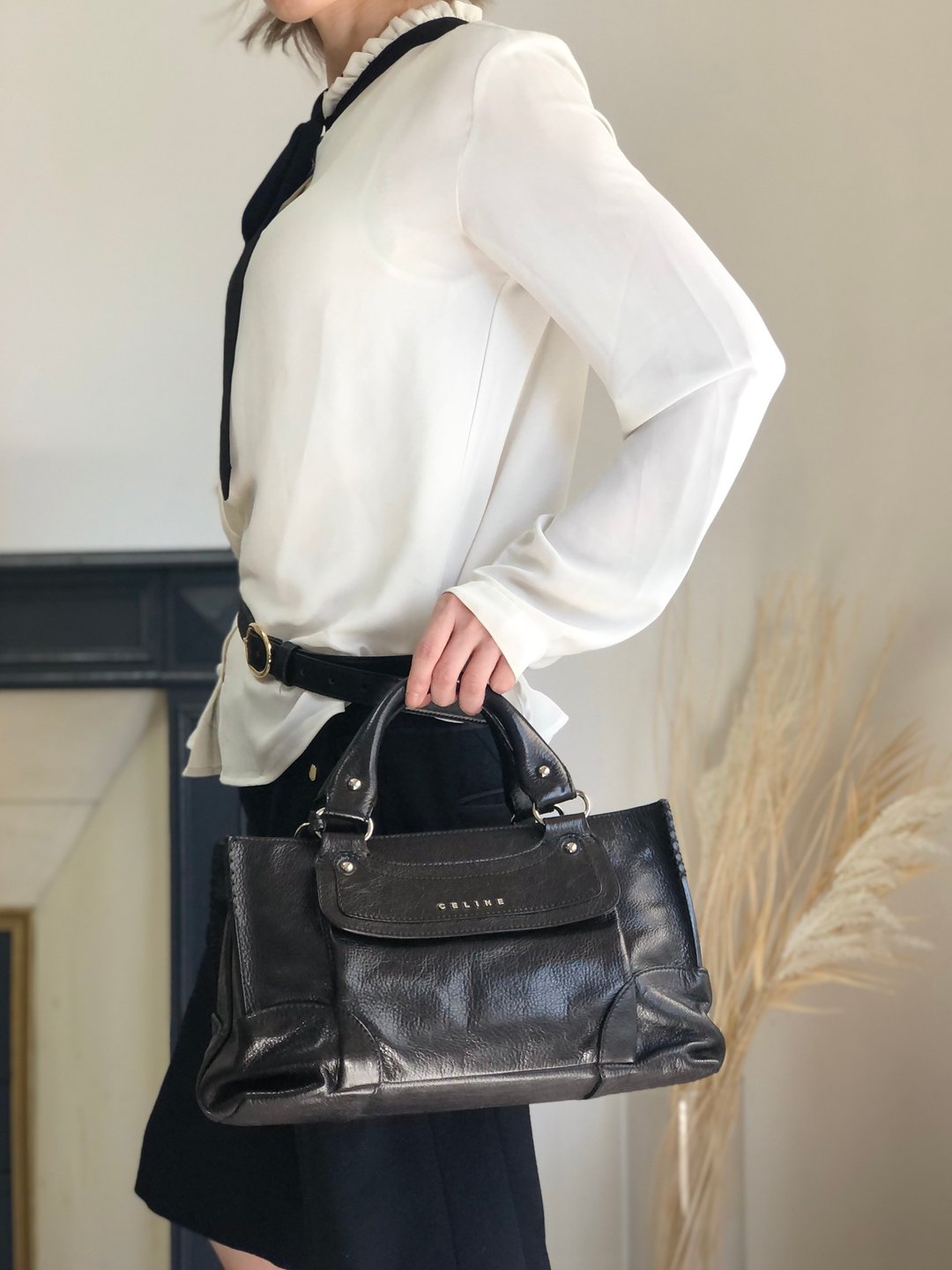【日本直送 名牌中古包】CELINE 手提包 黑色 马车 logo 皮革 Boogier bag vintage ye36tf - 手提包/手提袋 - 真皮 黑色