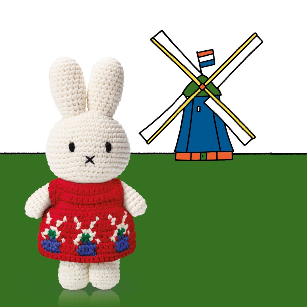 荷兰 Just Dutch | Miffy 米飞兔 编织娃娃 荷兰风车洋装+帽子 - 玩偶/公仔 - 棉 