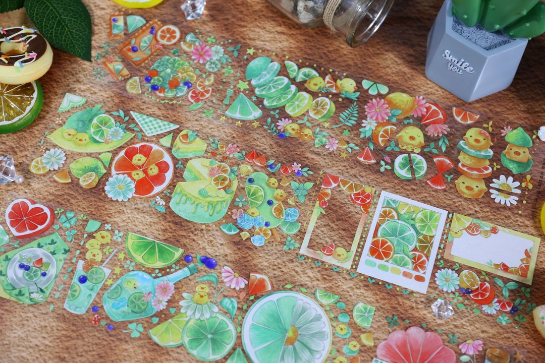 夏日柠萌(绿) PET 纸胶带 晶透 10米卷 2米卷 - 纸胶带 - 塑料 绿色