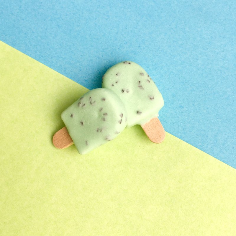 薄荷巧克力雪糕 耳环 单耳 耳夹耳勾 仿真甜点 清凉薄荷 - 耳环/耳夹 - 粘土 绿色