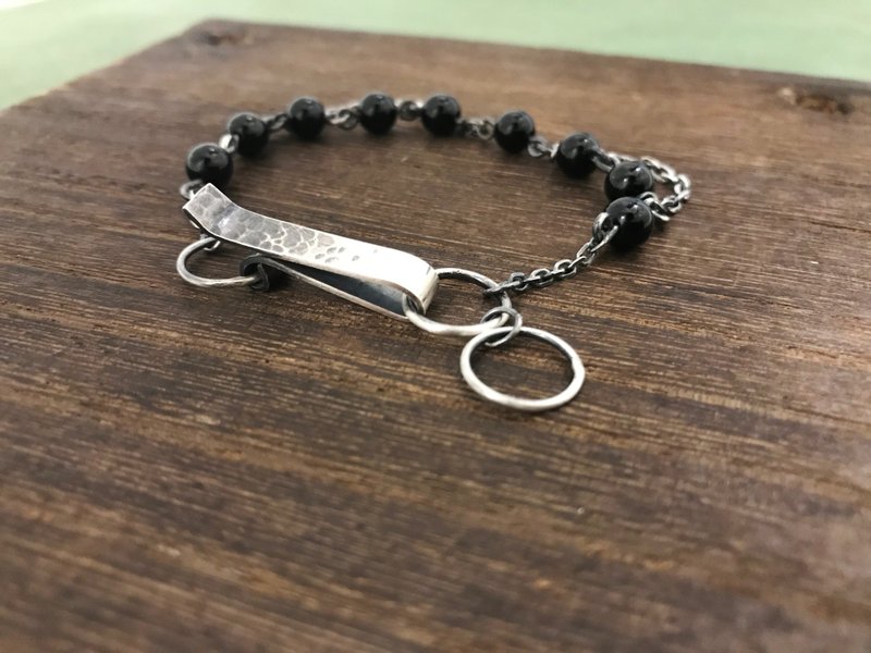 回文叩头黑玛瑙银手链 - 手链/手环 - 银 黑色