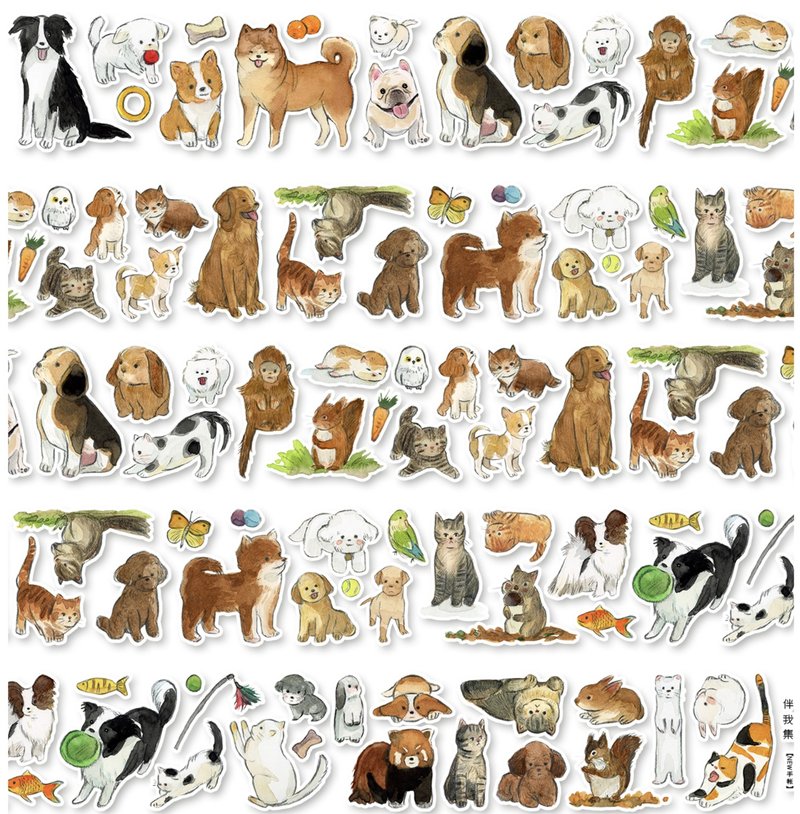 伴我集 寵物好朋友 小貓狗 塩顔たちの PET 和紙膠帶 (kiss-cut) - 纸胶带 - 其他材质 多色