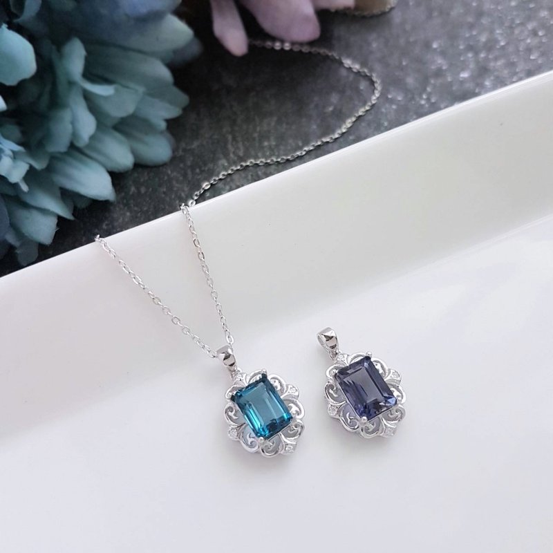 维多利亚。6X8mm 托帕石/堇青石  925 银墬链 - 项链 - 半宝石 紫色