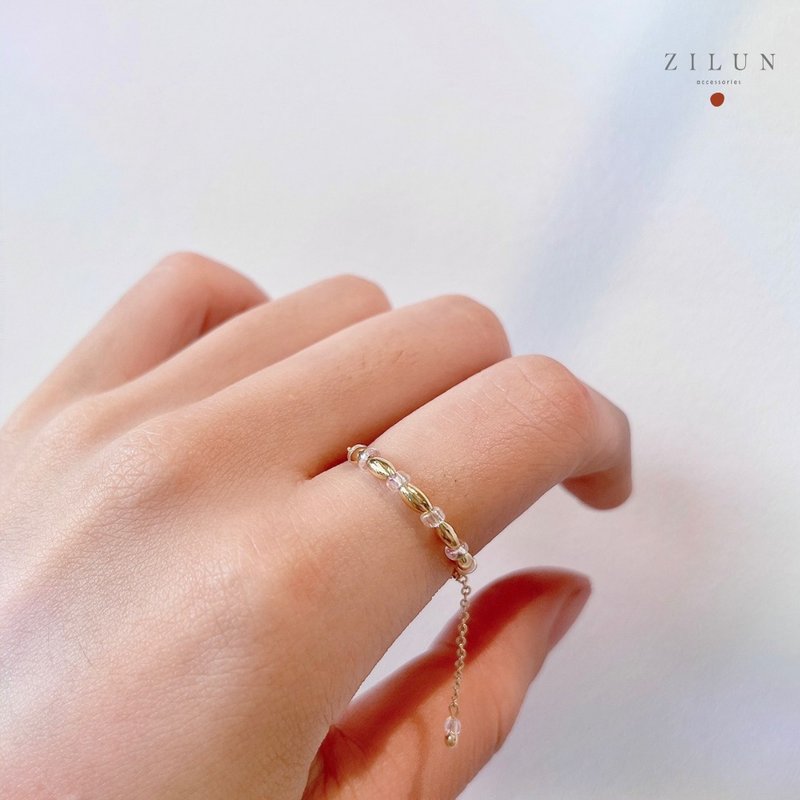 │轻奢│砂糖小米粒 • 串串 • 可调式链戒 • 戒指 • 14K注金 - 戒指 - 铜/黄铜 