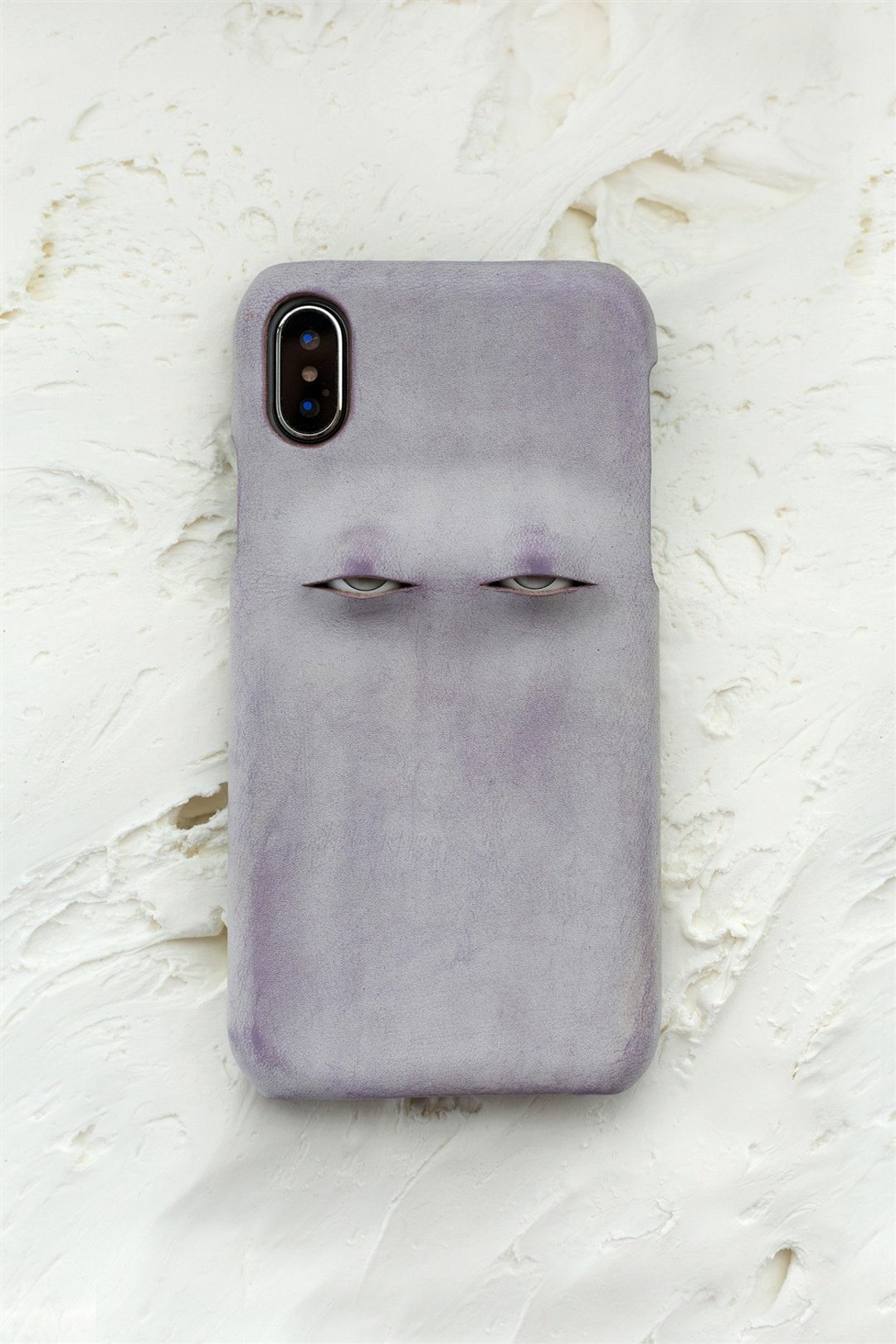 烟霧紫 翻白眼設計 手工真皮iPhone手機殼 保護套 意大利植鞣牛皮 - 手机壳/手机套 - 真皮 紫色