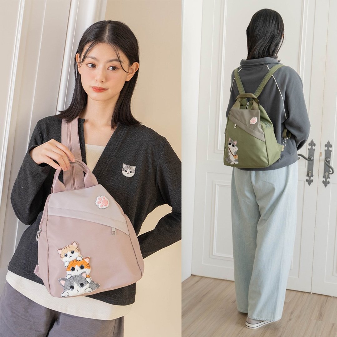 防盗包 小花猫 小灰猫 单肩 后背包【330097】 - 侧背包/斜挎包 - 棉．麻 粉红色