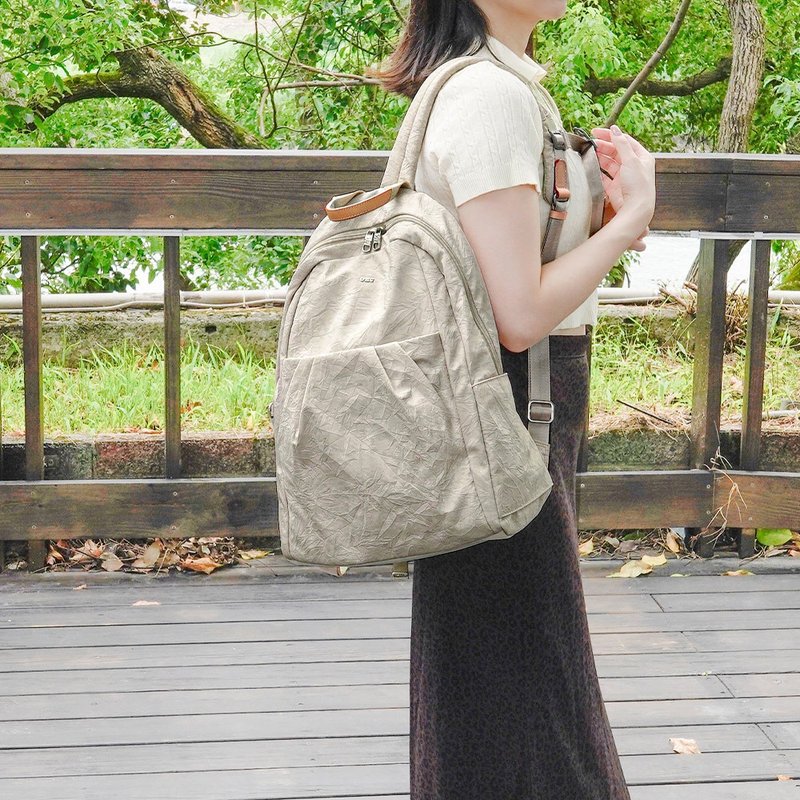 (浅杏色)轻盈纸感甜美系休闲旅行后背包(大款)33571 - 后背包/双肩包 - 尼龙 