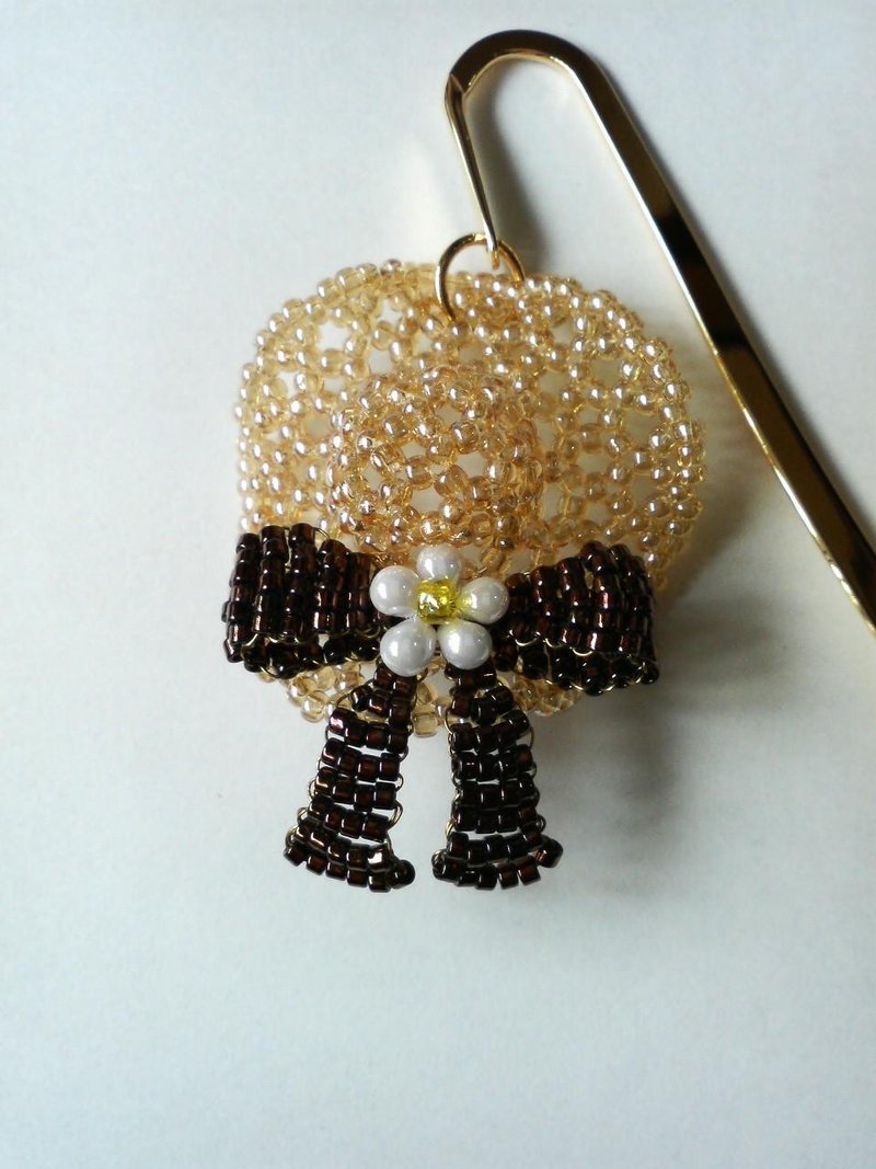 帽子书签 香槟金 典雅 蕾丝 珠饰 栞 索引 笔记 麦秆帽 缎带 棕色 花朵 怀旧 田园 复古 - 书签 - 玻璃 咖啡色