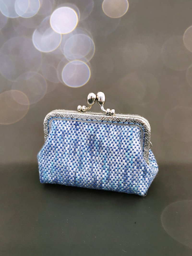 CaCa Crafts |【我们の手织布】手织布口金包 - 零钱包 - 棉．麻 蓝色