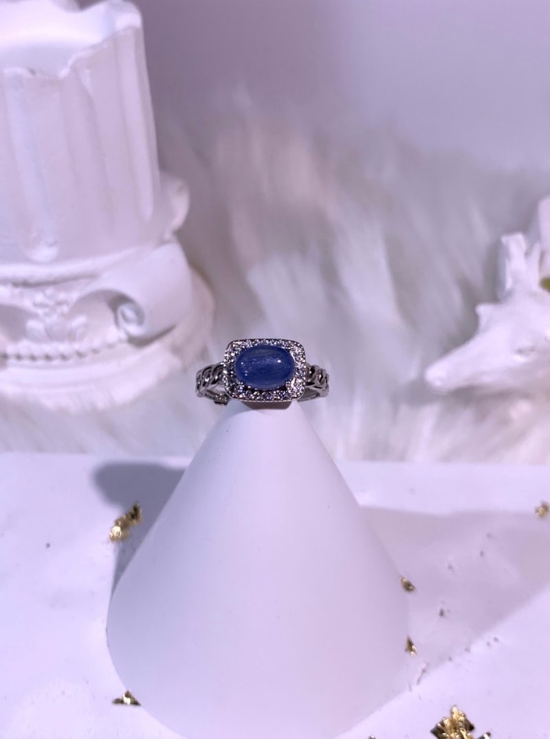 天然蓝晶石 蛋面蓝晶石戒 复古个性款 1.90克拉 925纯银 - 戒指 - 宝石 蓝色