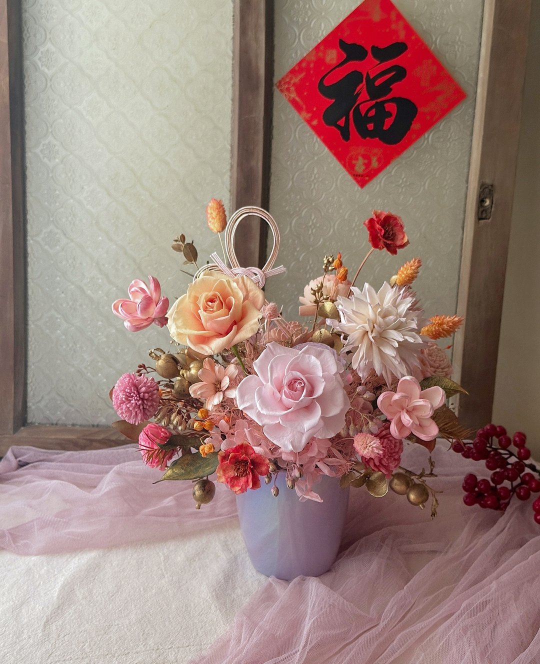 粉紫福韵 新年盆花 优雅贵气 永生花 干燥花 - 干燥花/捧花 - 植物．花 