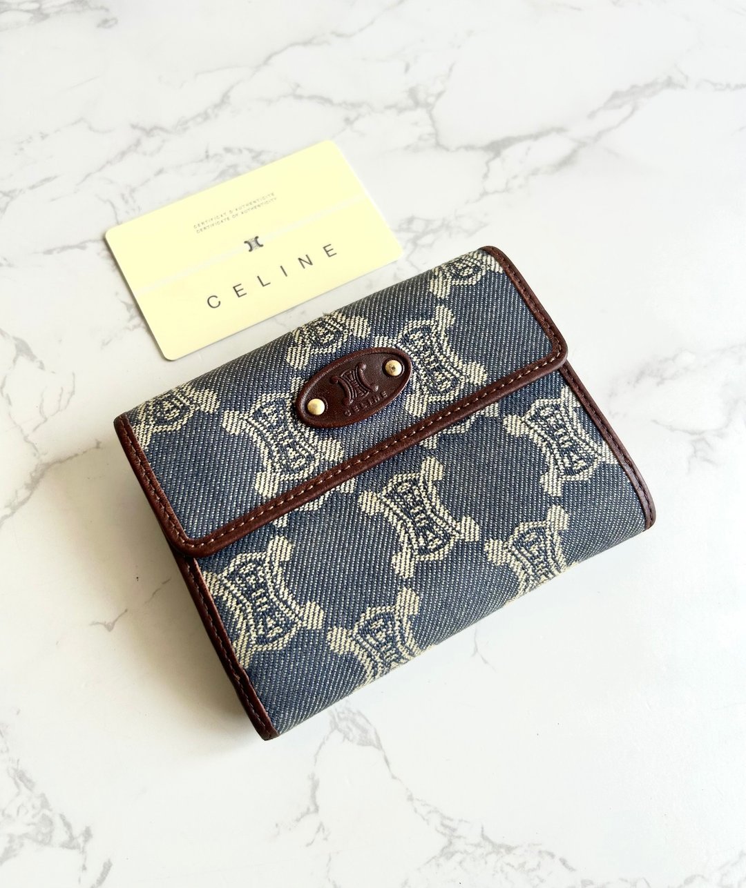 绝版古董包 Celine 牛仔蓝凯旋门短夹 银包 皮夹 中古包 二手包 - 侧背包/斜挎包 - 真皮 蓝色