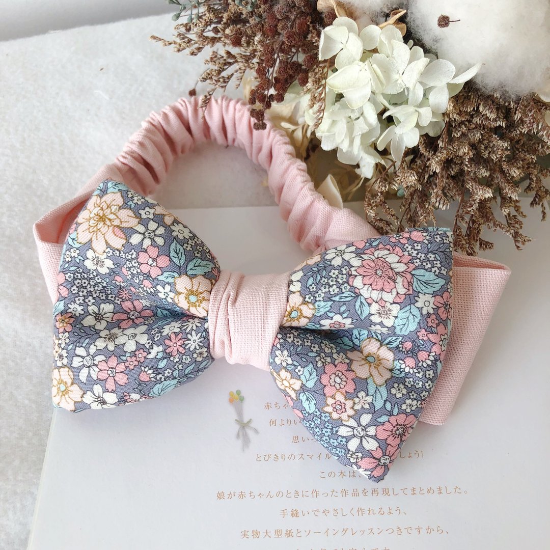 莫兰迪灰粉碎花  手工宝宝立体蝴蝶结宝宝发带 - 婴儿帽/发带 - 棉 