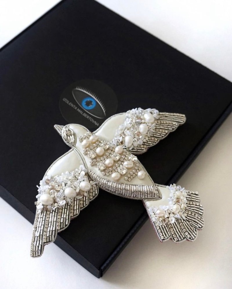 胸针大白鸟手工皮革 - 胸针 - 其他材质 白色