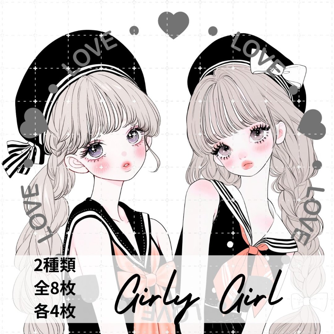 pinokkuma shop 人物贴纸 女孩贴纸 拼贴素材 - 贴纸 - 纸 