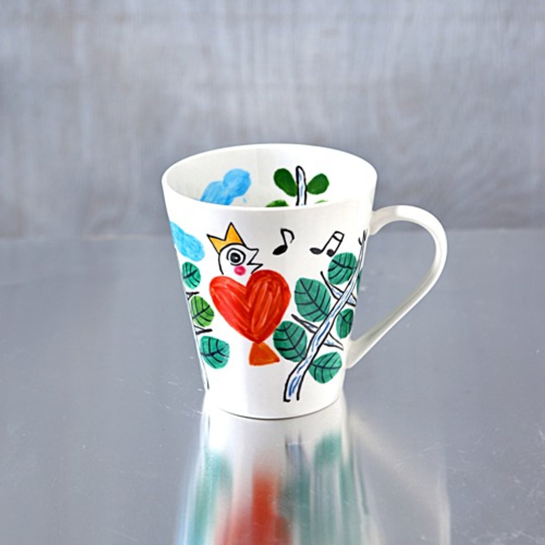 Red heart bird mug talking on the treetop (L) - 咖啡杯/马克杯 - 陶 