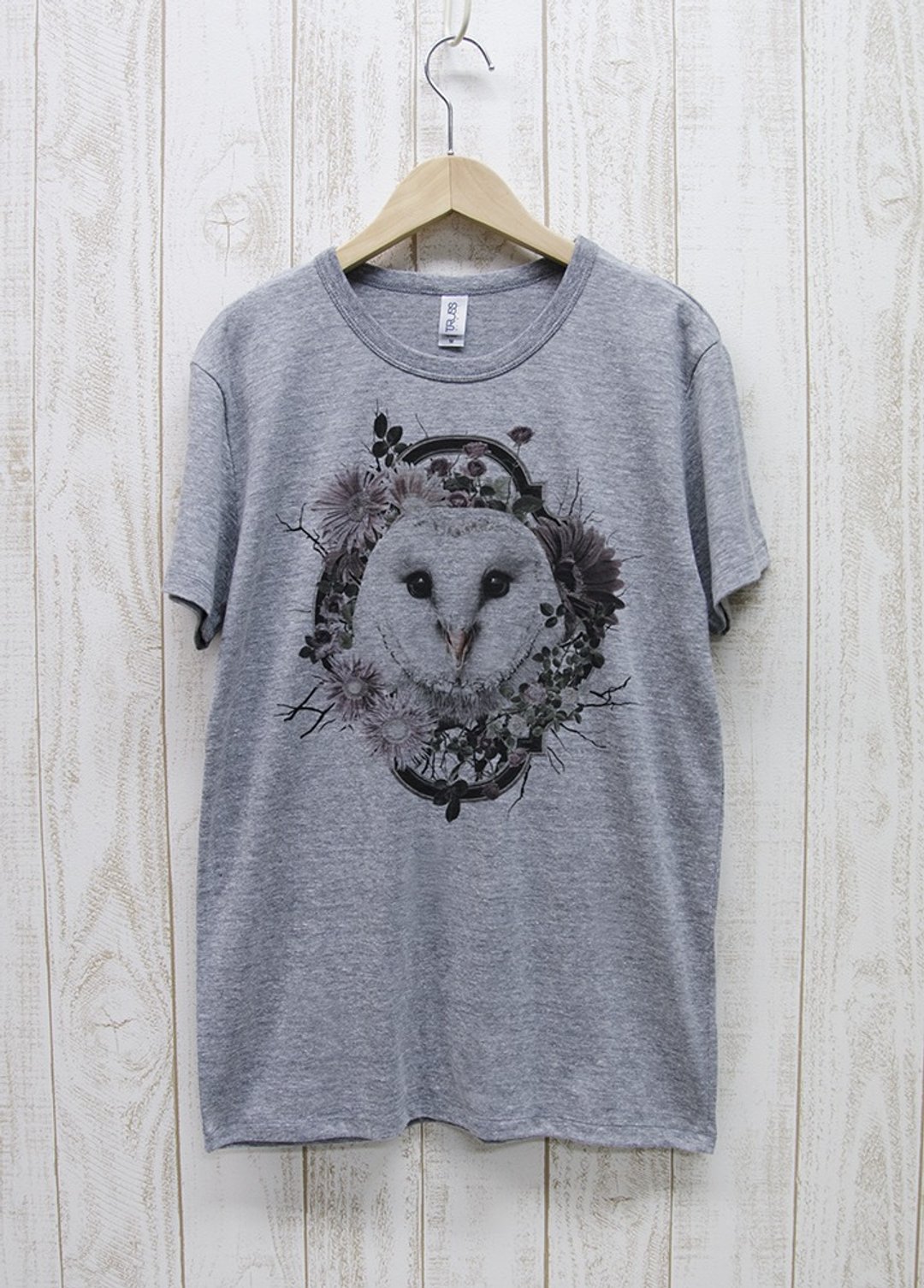 ronronBARNOWL Tee Flower Frame 灰 hether grey / R026-TT-GR - 中性连帽卫衣/T 恤 - 棉 灰色