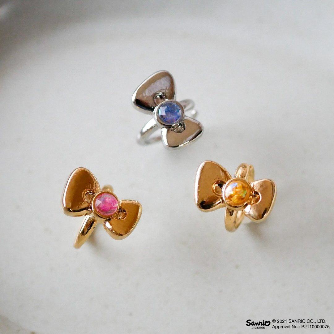 Kitty 蝴蝶结压花耳骨夹 三色 - 耳环/耳夹 - 其他金属 金色