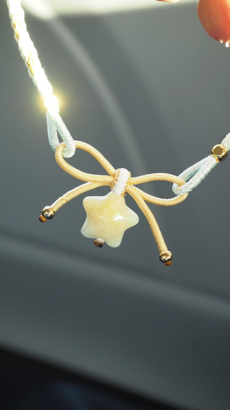 宝淇 -  暖星-星星蝴蝶结手绳/宠物绳 - 天然A货翡翠 - 手链/手环 - 玉石 黄色