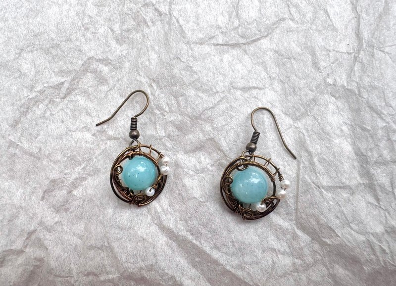 金属编织天河石耳环—可改夹式 - 耳环/耳夹 - 铜/黄铜 多色