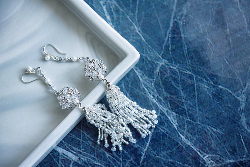 粉黛佳人 一片银河手工珠耳环 - 耳环/耳夹 - 玻璃 